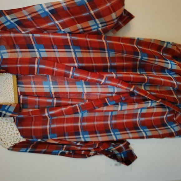 Men's Red Plaid Shirt with Lace Detail - Picture 13 of 16
